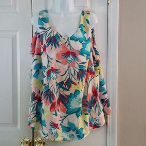 Worthington Woman soft floral Hawaiian print cold shoulder summer blouse  Sz 3X